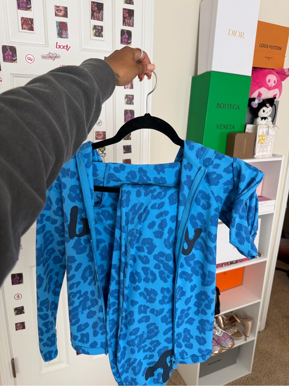 Blue Leopard-Print Leggings & Jacket Set